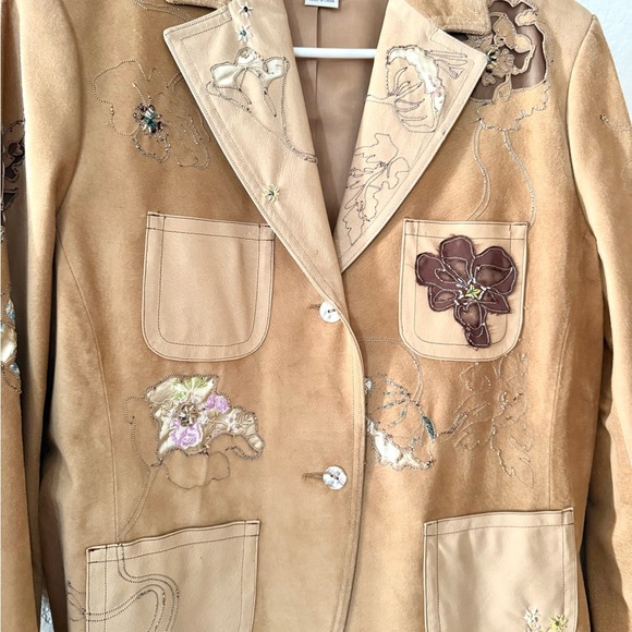 Neiman Marcus Exclusive Suede Leather Floral Embroidered Beaded Jacket Size 10 - Picture 7 of 7